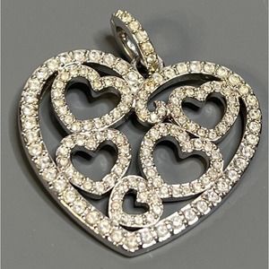 Swarovski Crystal Silver Five Heart Pendant Necklace